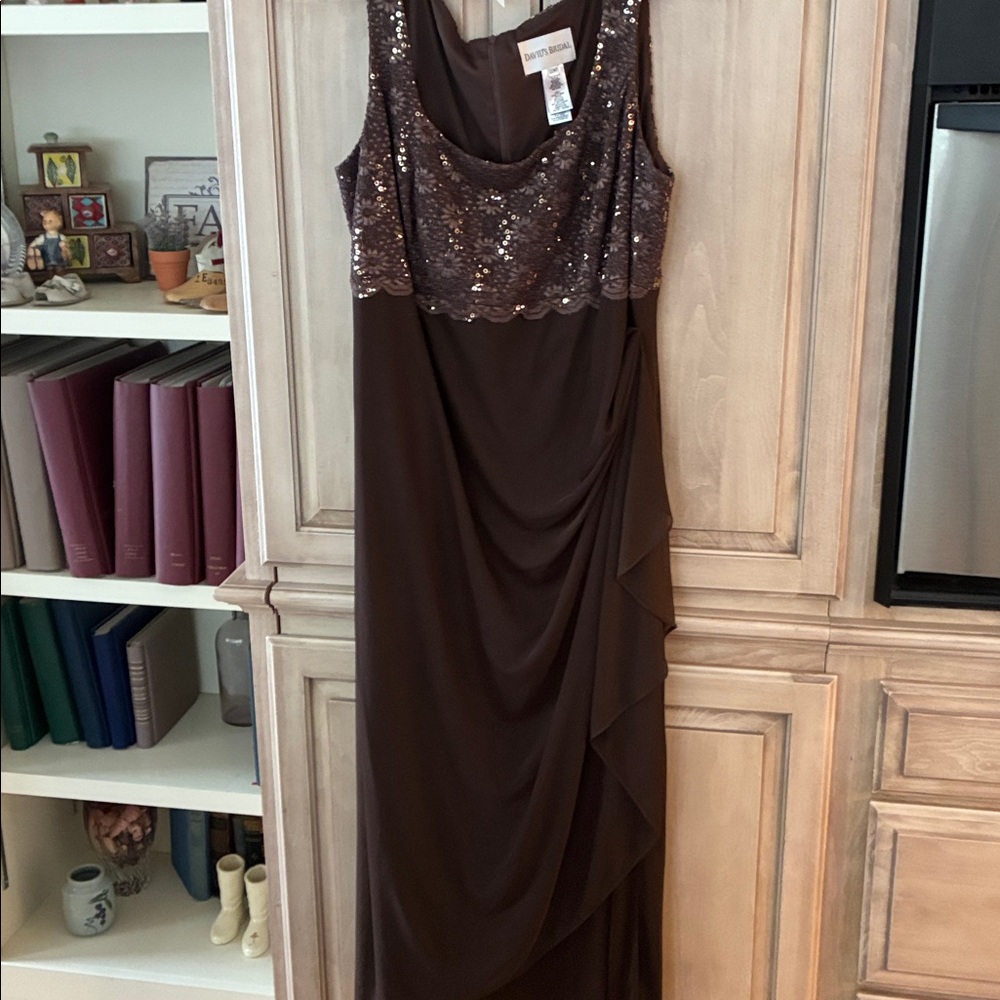 David's Bridal Brown Sequin Sleeveless Dress & jacket evening Mother of bride - Picture 6 of 9